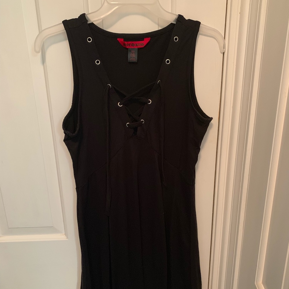 Soft tie up tshirt dress black - M